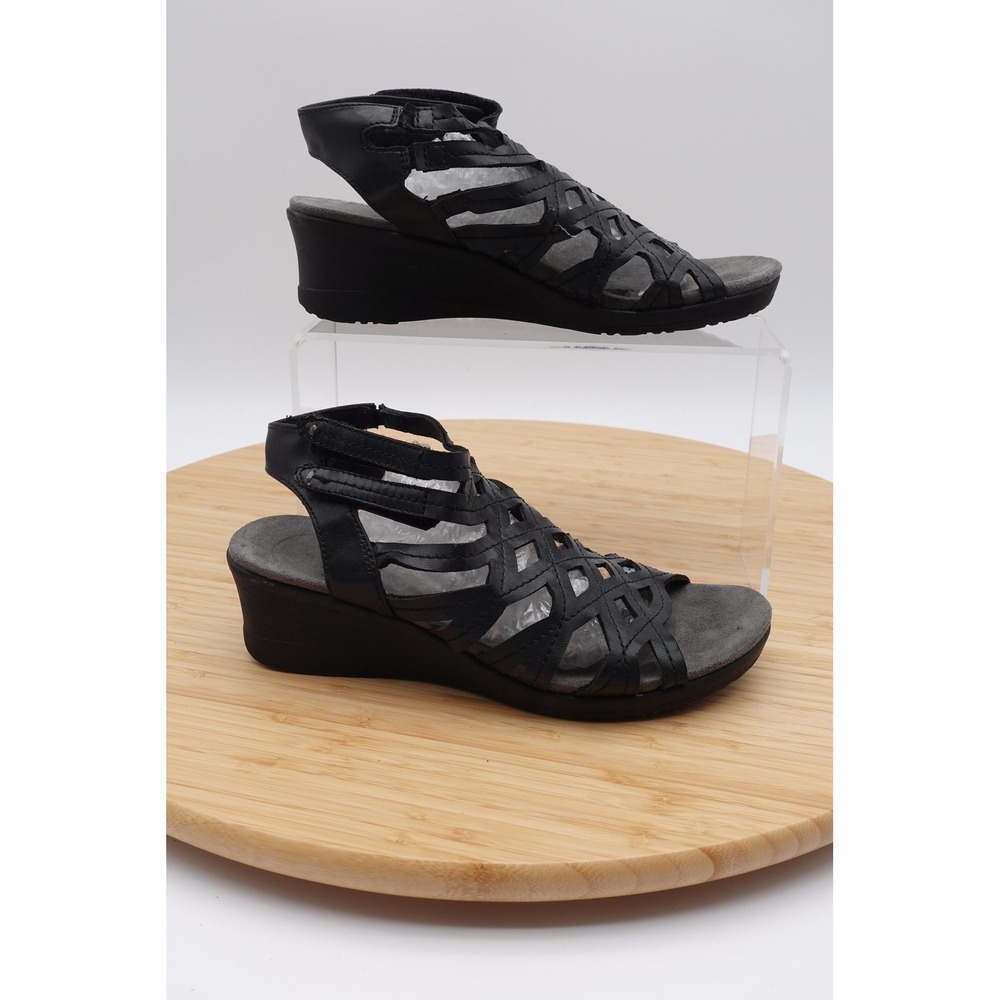 Baretraps Trella Sandals Womens Size 6 36.5 Black Strappy Wedge Comfort Shoes